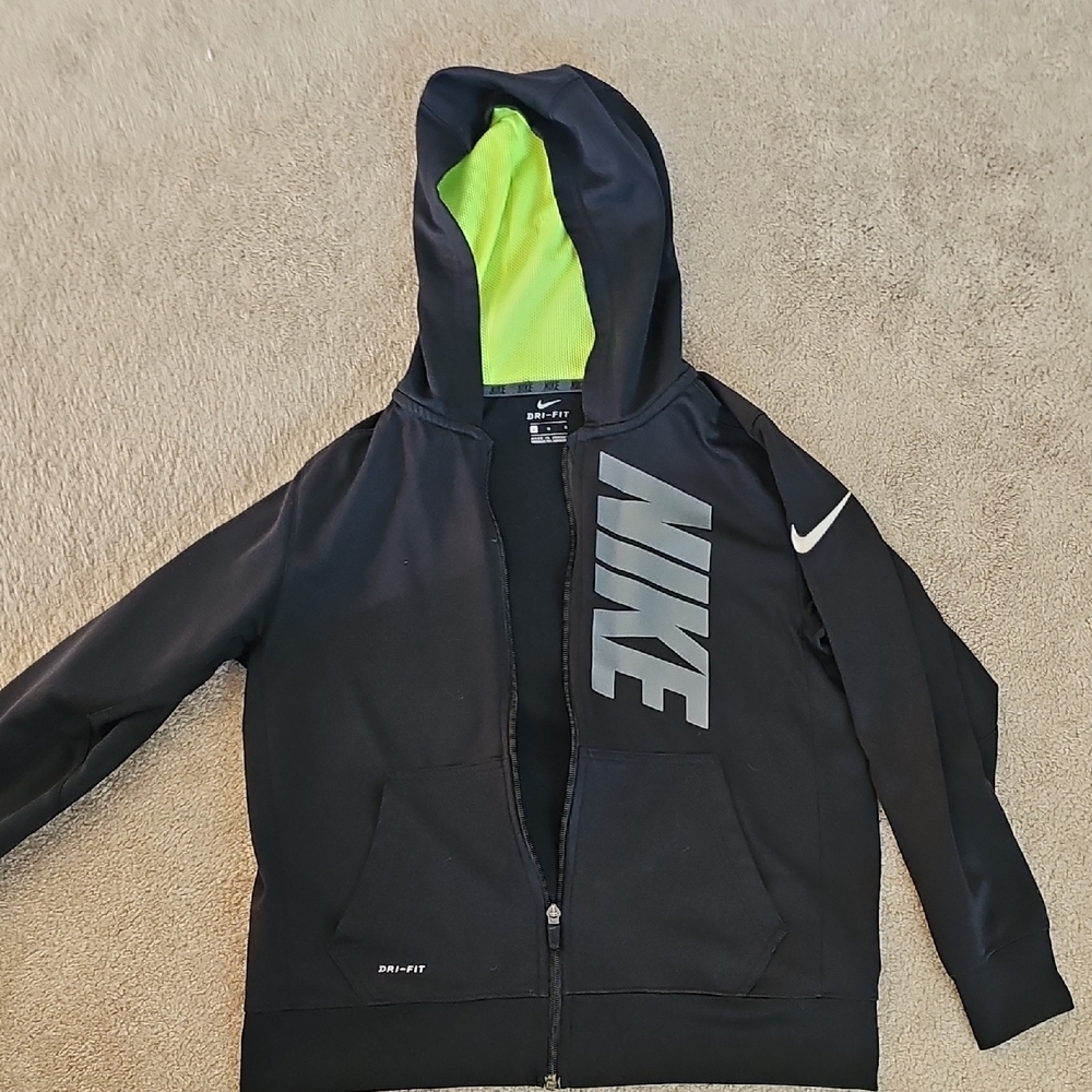 Nike Kids Black Hoodie with Neon Green Hood